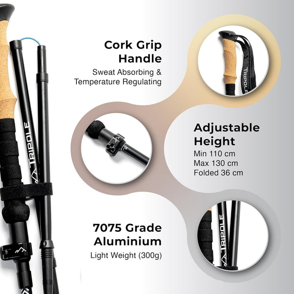 Tripole Trailcore Foldable Trekking and Hiking Pole | ALU7075 | Lightweight | Single Pole