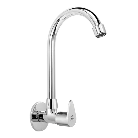 CUROVIT Torrent ZINC Alloy Wall Mounted Sink Cock Silver in Color Chrome Finish Swinging Spout Quarter Turn with Wall Flange for Kitchen
