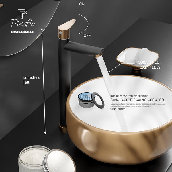 Pixaflo Vocal SS-304 Extended Tall Body Pillar Cock 12" Tap for Wash Basin