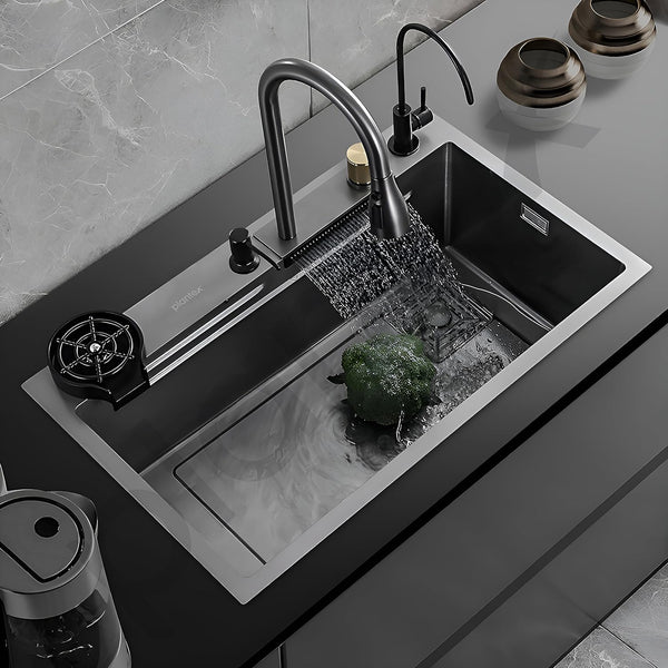 Plantex Fully Equipped Kitchen Sink with Integrated Waterfall and Pull-down Faucets