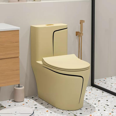 Inart Rimless Toilet Commode - One-Piece, Floor-Mounted, Western Style WC with Soft-Close Seat, S-Trap, Khaki Matte Finish