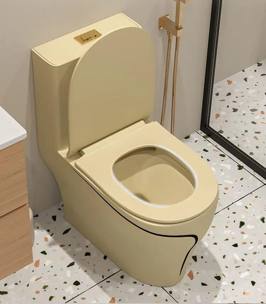 Inart Rimless Toilet Commode - One-Piece, Floor-Mounted, Western Style WC with Soft-Close Seat, S-Trap, Khaki Matte Finish