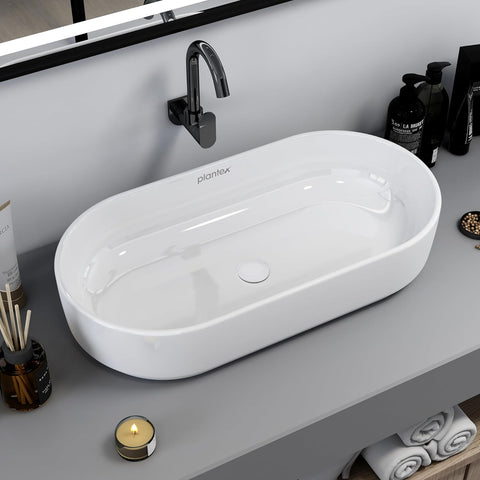 Plantex Platinium Ceramic Tabletop Oval Wash Basin/Countertop Bathroom Sink